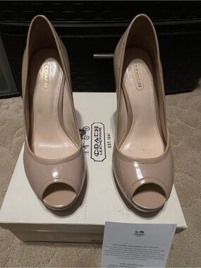 Coach Nude Patent Leather Peep-Toe Heels size 6